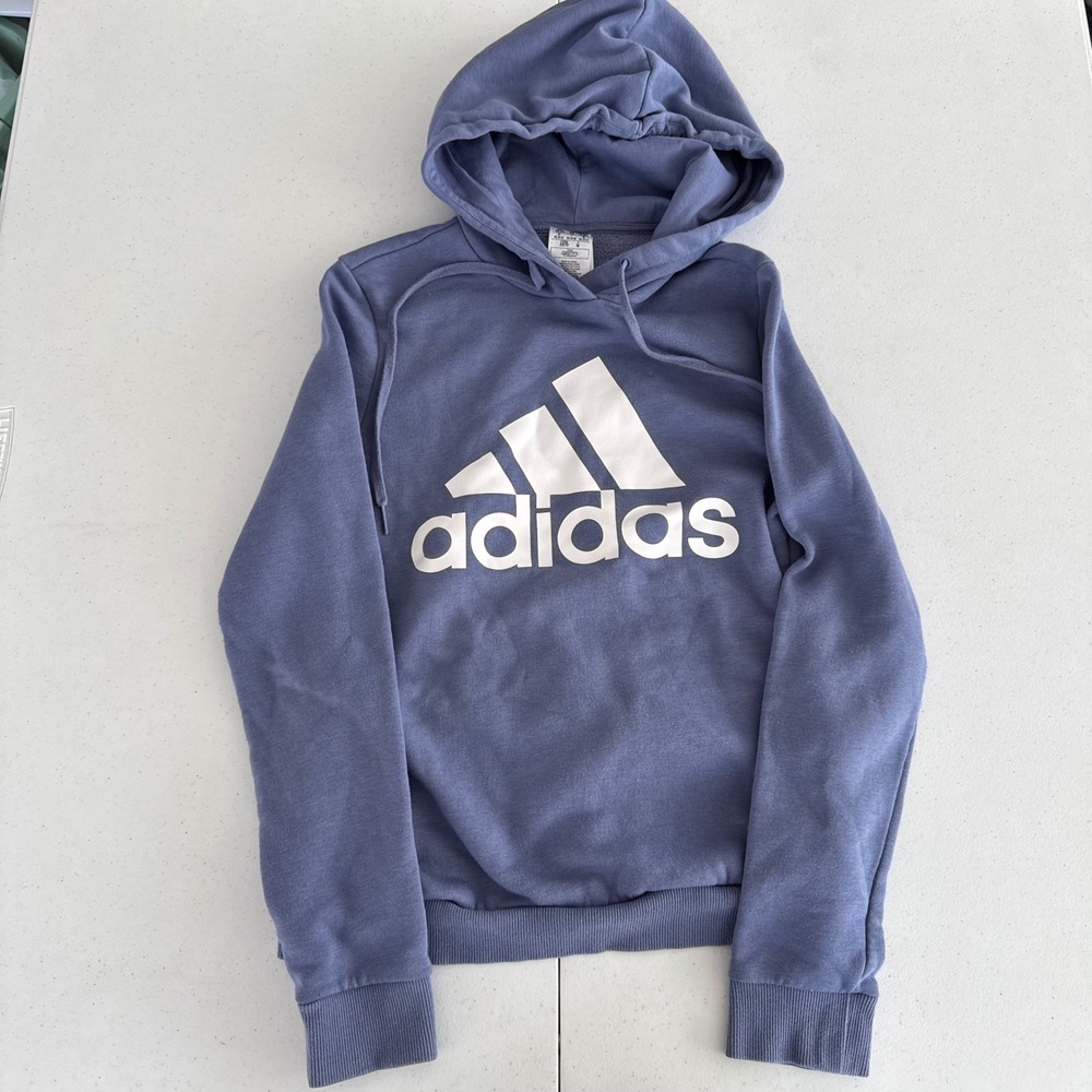 Adidas Womens Pullover Hoodie Blue XS Logo Sweatshirt Athleisure Sporty Cozy‎